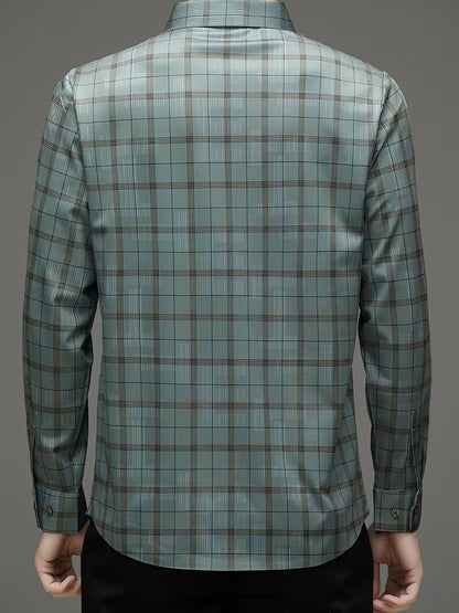 Men’s Sage Green Checkered Shirt – Slim Fit Premium Cotton