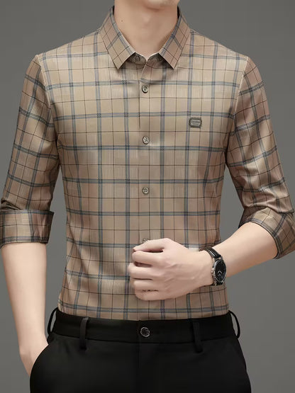 Men’s Beige Checked Slim Fit Shirt