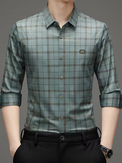 Men’s Sage Green Checkered Shirt – Slim Fit Premium Cotton