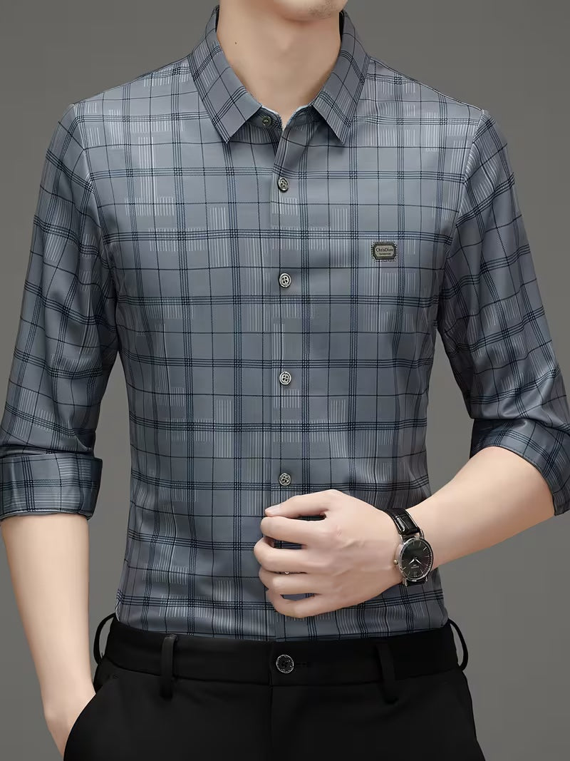 Men’s Grey Checked Slim Fit Shirt