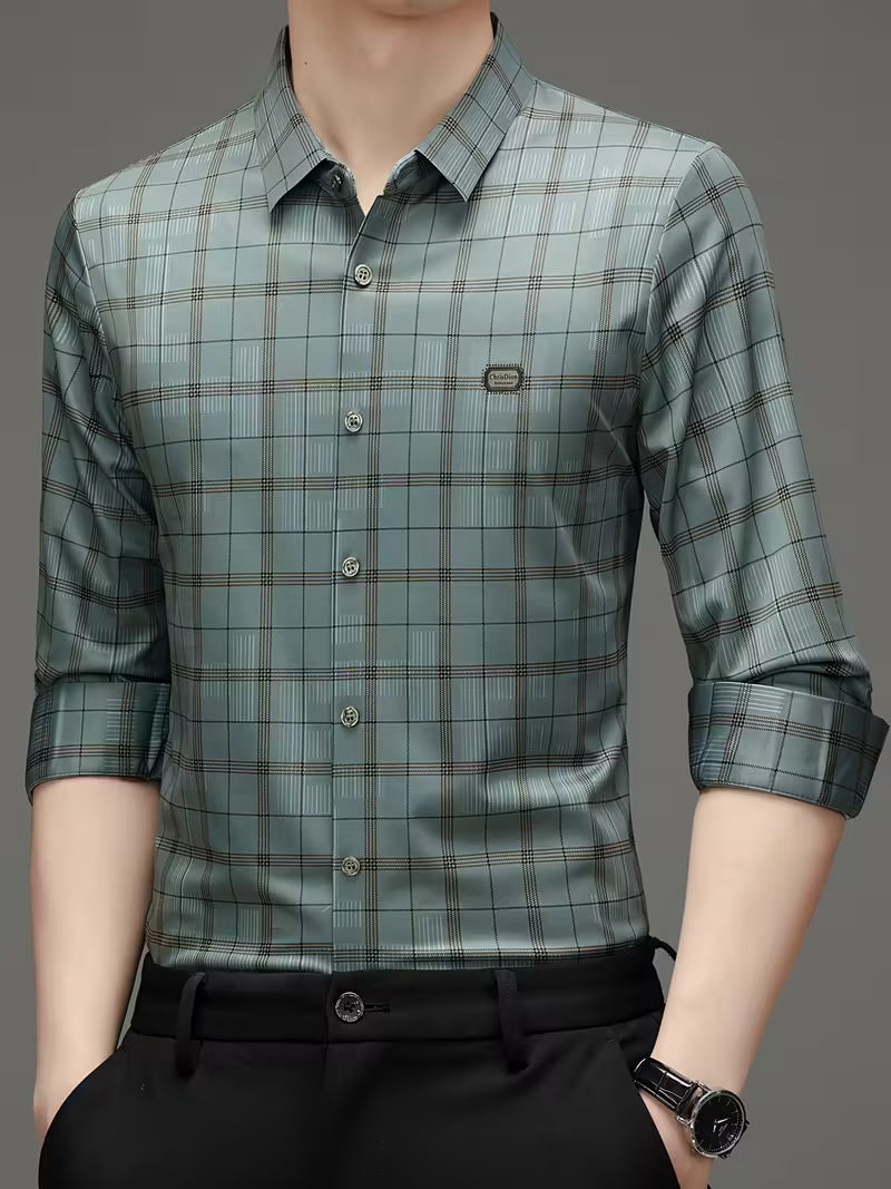 Men’s Sage Green Checkered Shirt – Slim Fit Premium Cotton