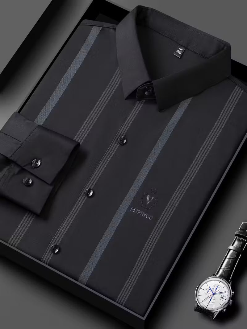 Men’s Black Vertical Stripe Shirt – Slim Fit Premium Stretch Fabric