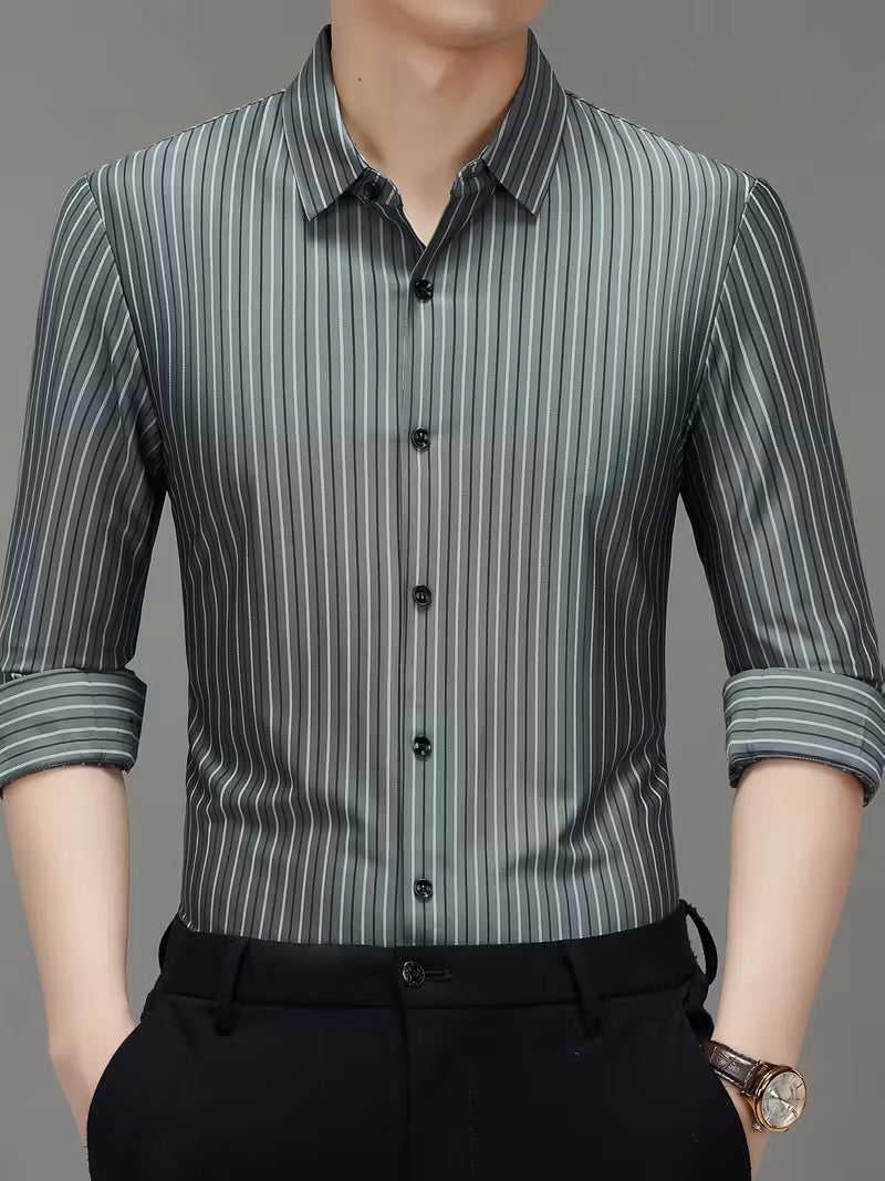 Men’s Grey Vertical Stripe Shirt – Slim Fit Formal & Casual Wear