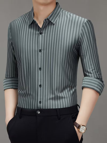 Men’s Grey Vertical Stripe Shirt – Slim Fit Formal & Casual Wear