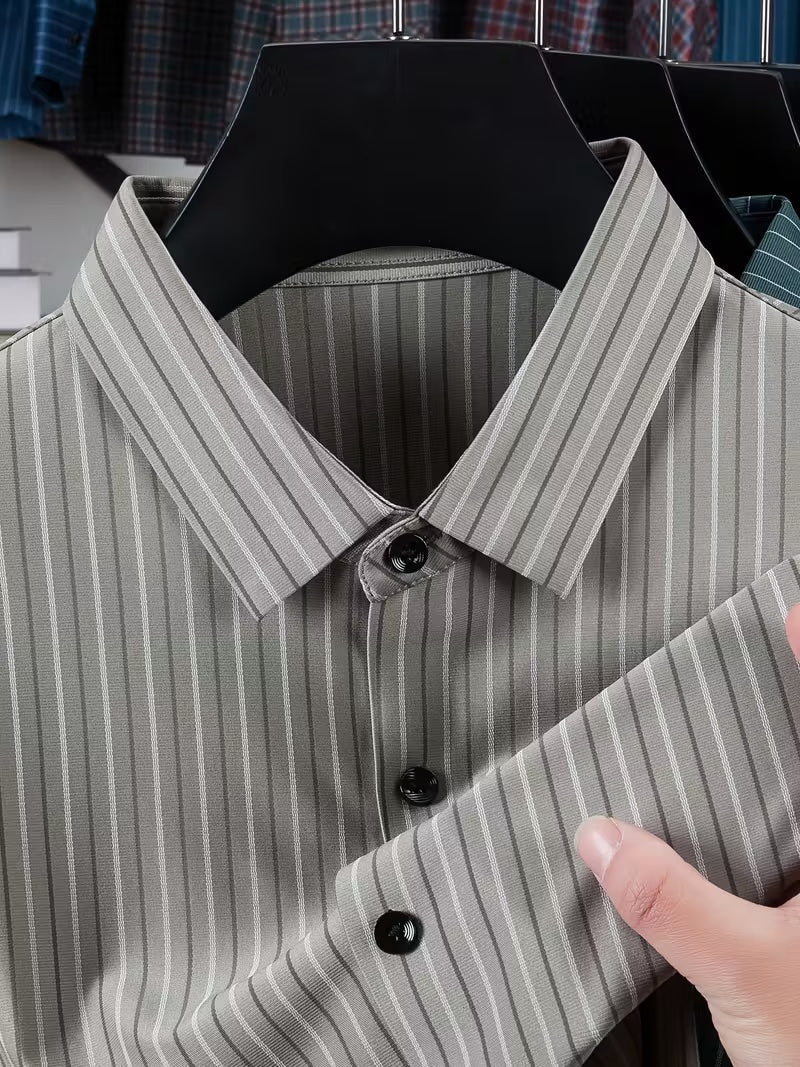 Men’s Light Grey Vertical Stripe Shirt – Slim Fit Smart Casual Wear