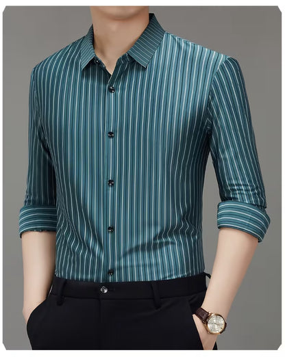 Men’s Teal Green Vertical Striped Formal Shirt