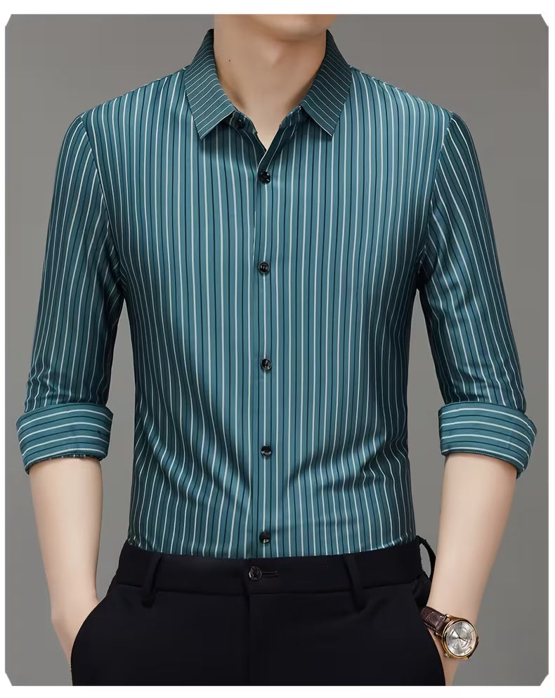 Men’s Teal Green Vertical Striped Formal Shirt