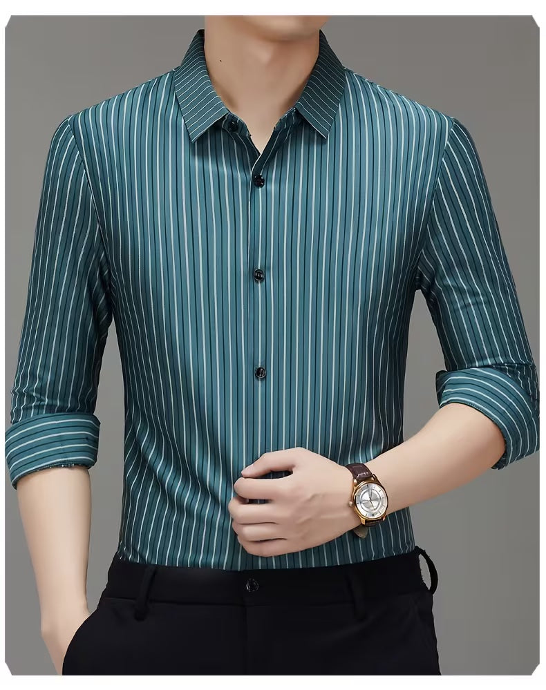 Men’s Teal Green Vertical Striped Formal Shirt