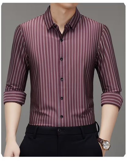Men’s Maroon Vertical Striped Formal Shirt