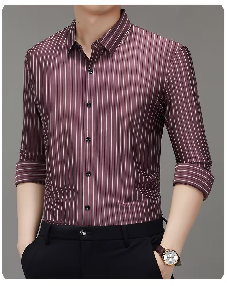Men’s Maroon Vertical Striped Formal Shirt