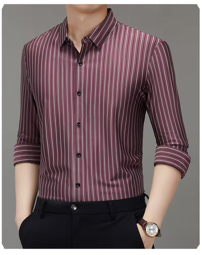 Men’s Maroon Vertical Striped Formal Shirt