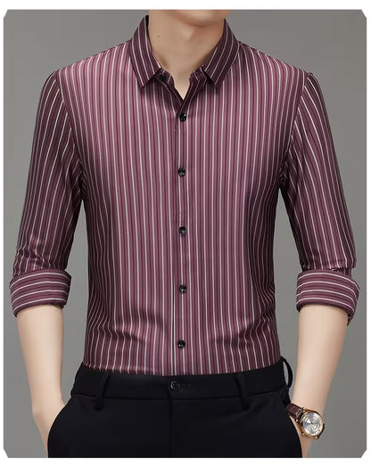 Men’s Maroon Vertical Striped Formal Shirt