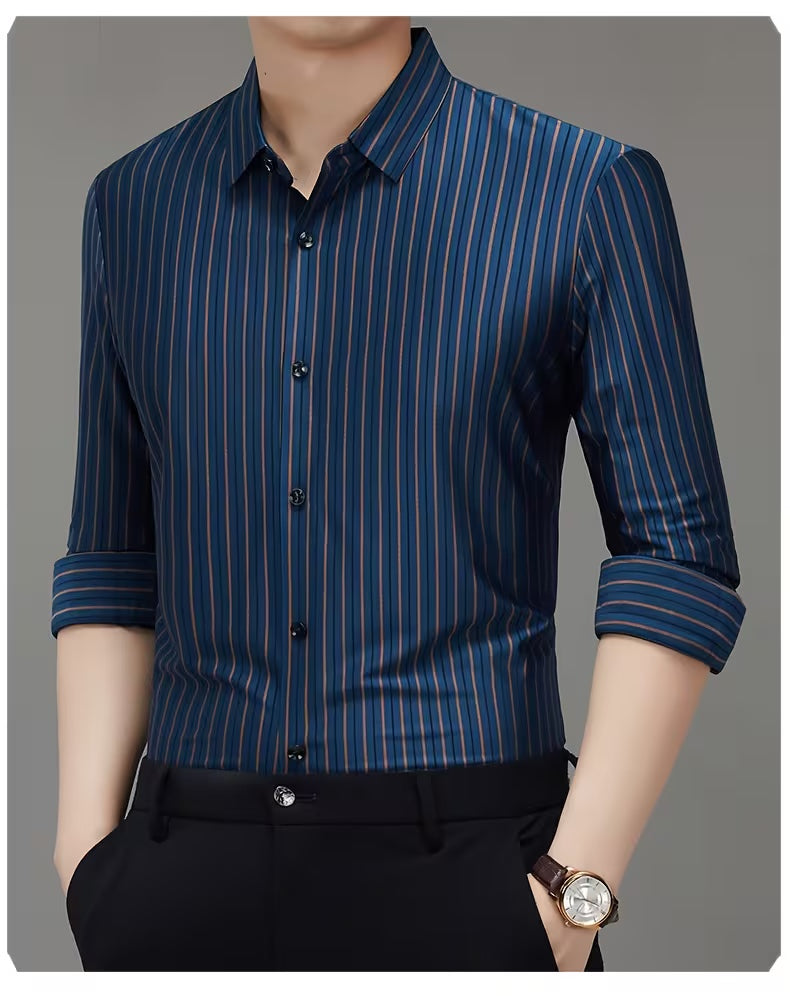 Men’s Navy Blue Vertical Striped Formal Shirt
