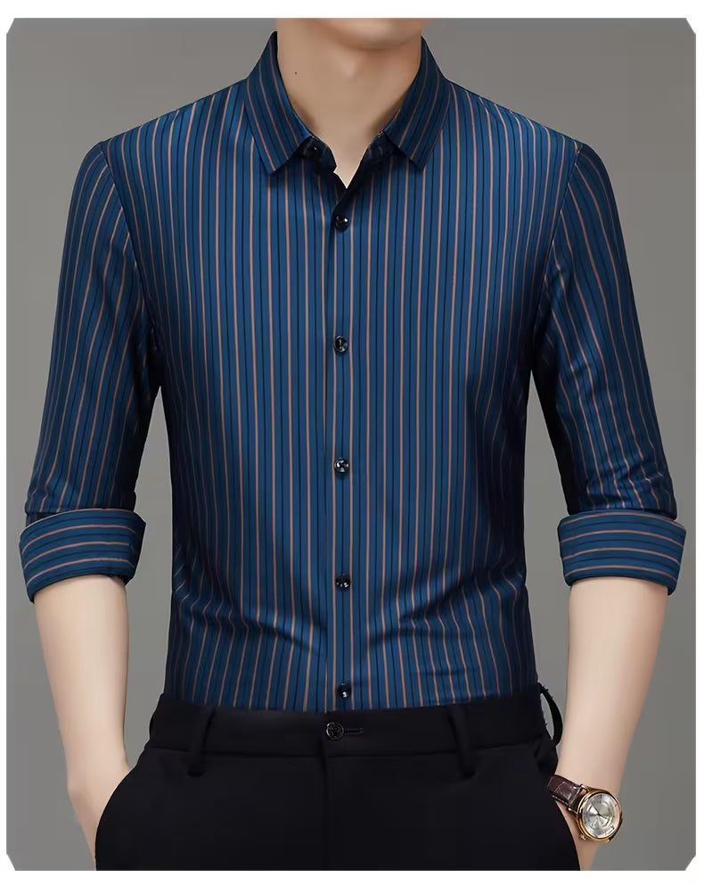 Men’s Navy Blue Vertical Striped Formal Shirt