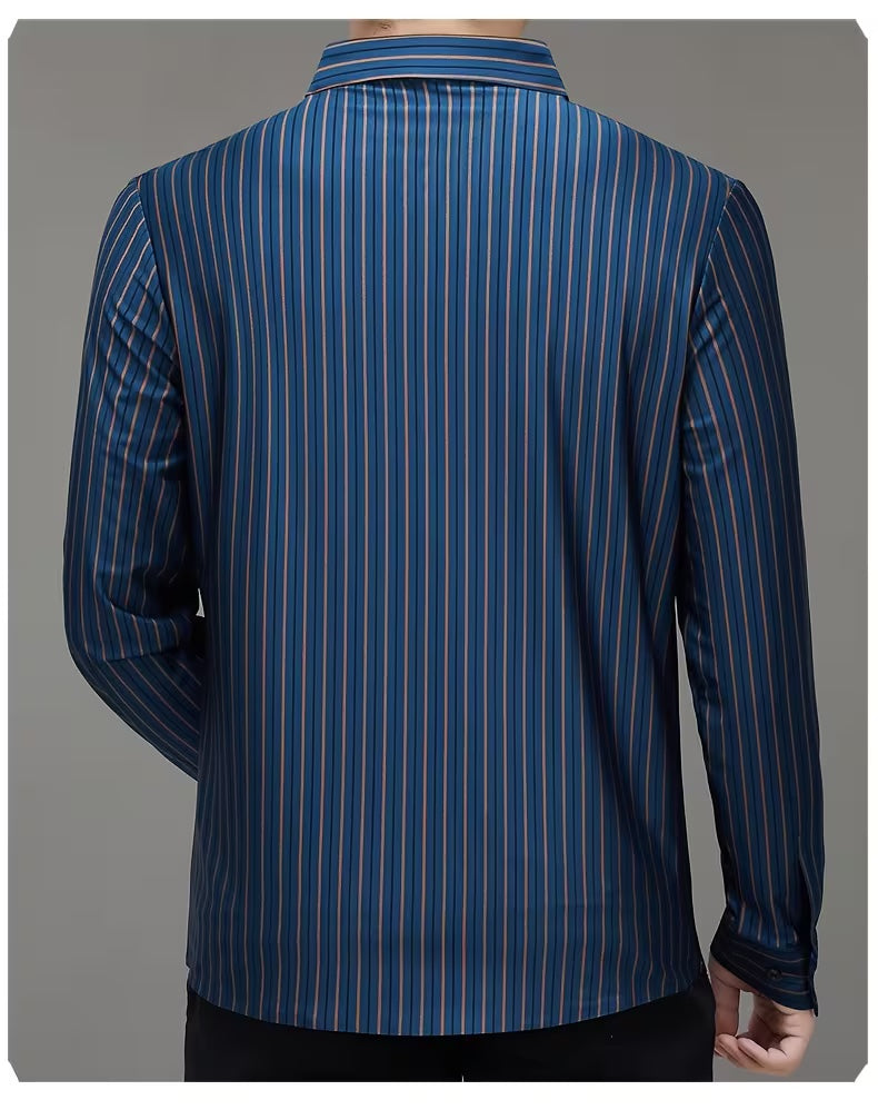 Men’s Navy Blue Vertical Striped Formal Shirt