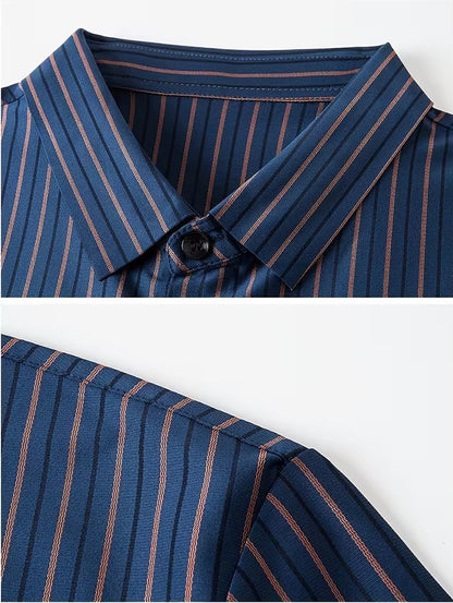 Men’s Navy Blue Vertical Striped Formal Shirt