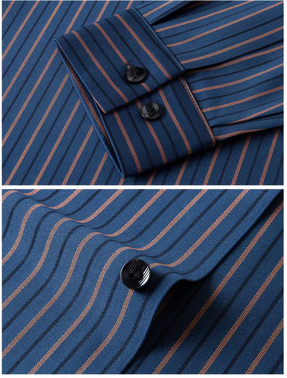 Men’s Navy Blue Vertical Striped Formal Shirt