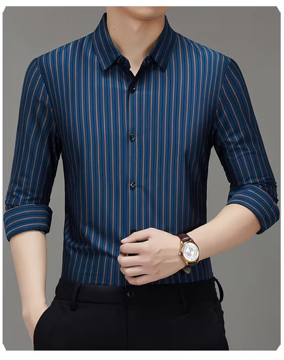 Men’s Navy Blue Vertical Striped Formal Shirt