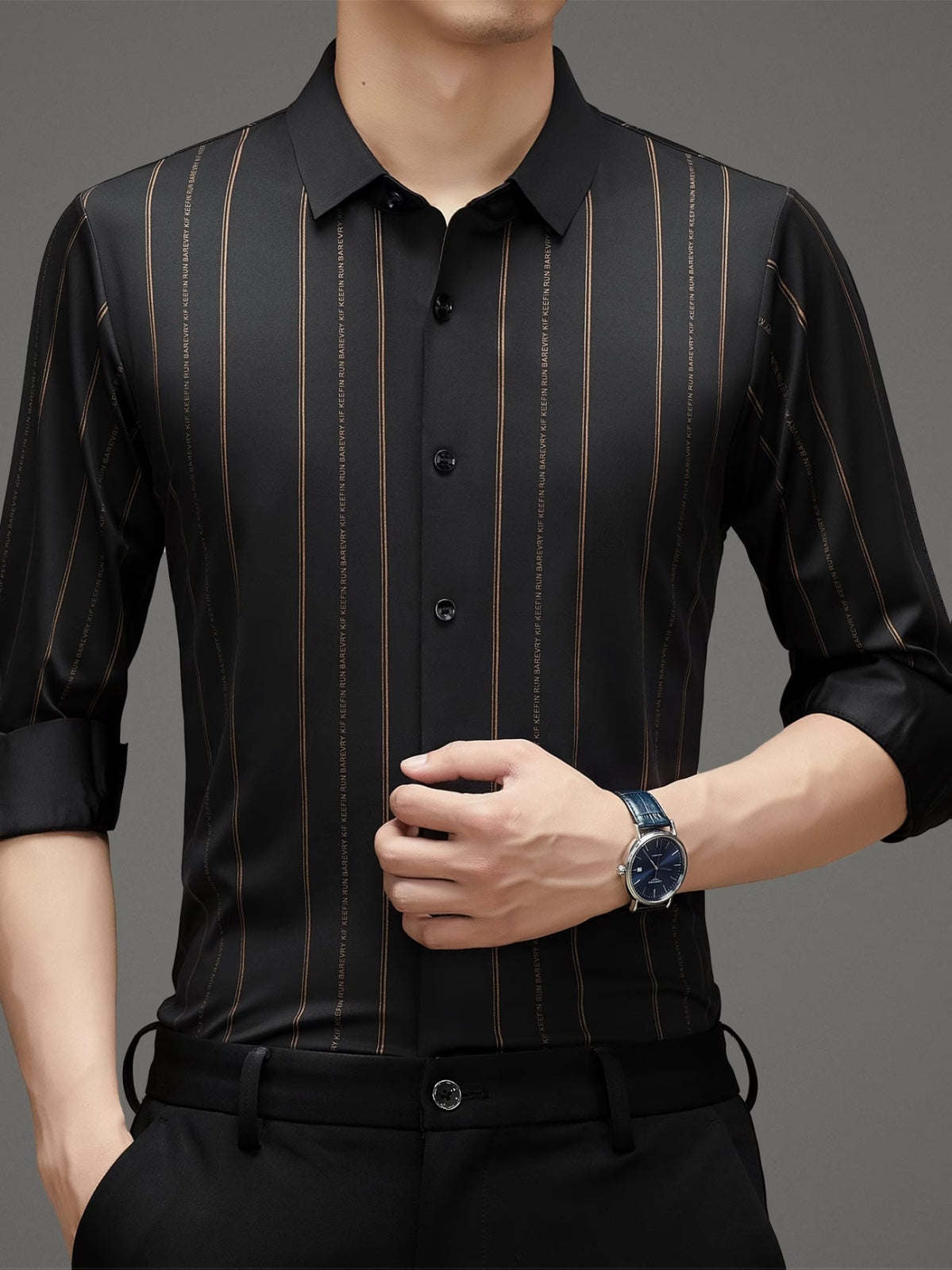Men’s Premium Black Vertical Stripe Slim Fit Shirt