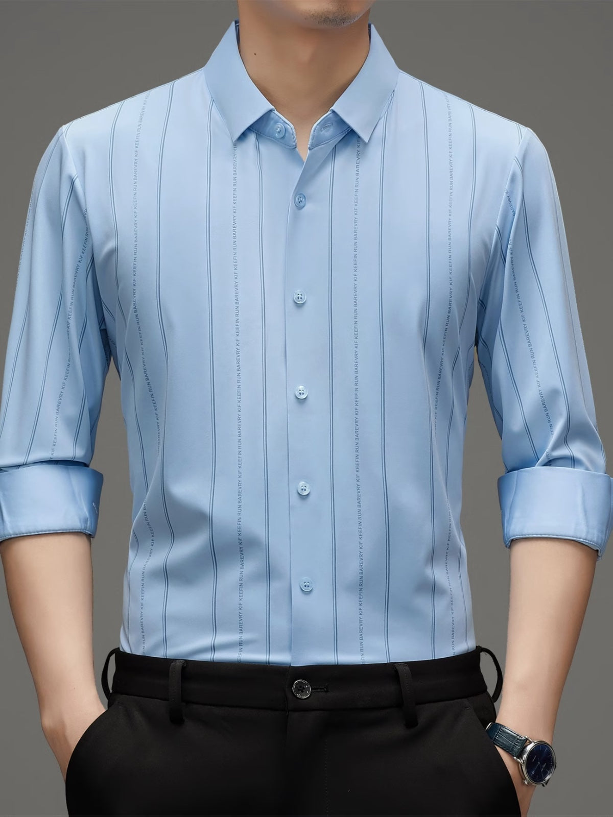 Men’s Premium Light Blue Vertical Stripe Shirt