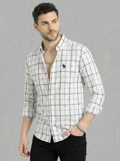 Men’s Premium White Multi-Check Casual Shirt