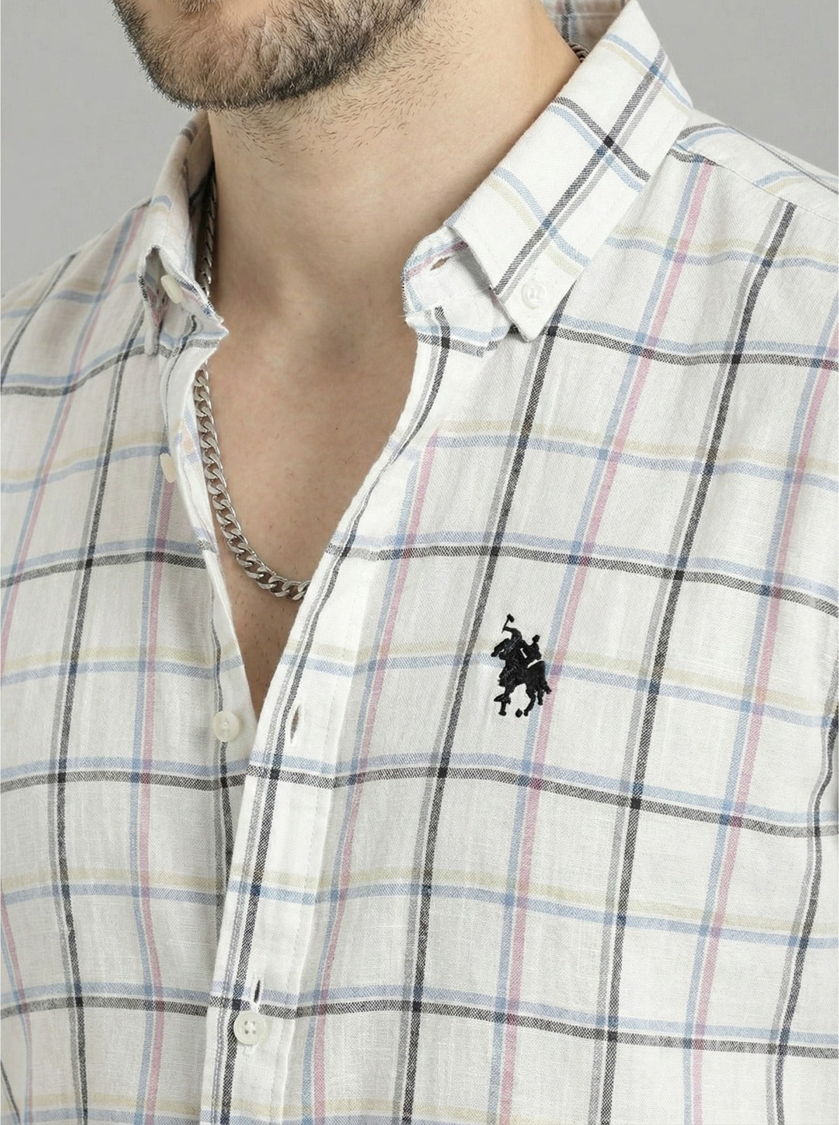 Men’s Premium White Multi-Check Casual Shirt
