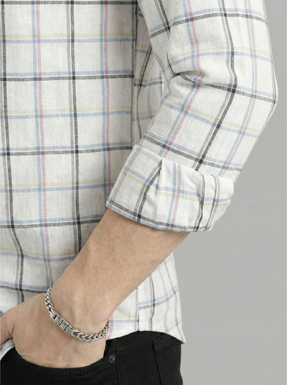 Men’s Premium White Multi-Check Casual Shirt