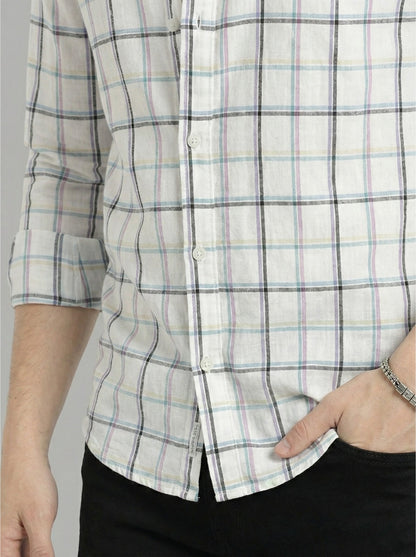 Men’s Premium White Multi-Check Casual Shirt