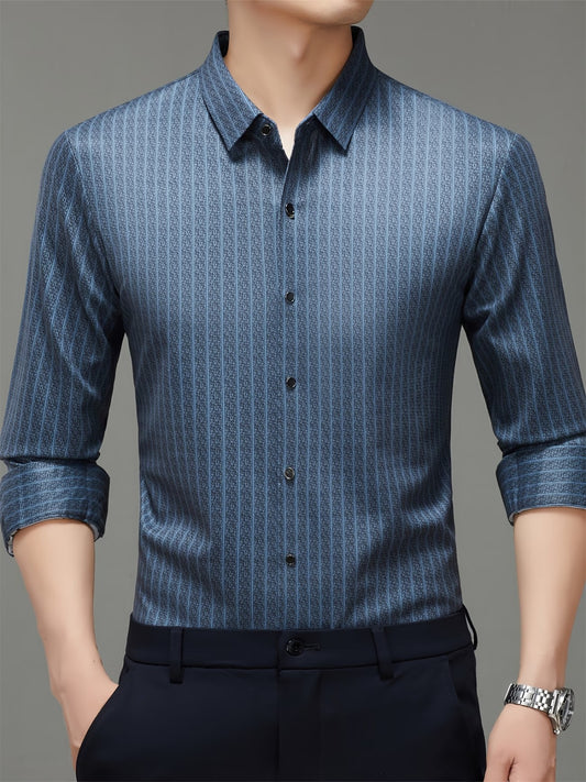 Men’s Premium Blue Vertical Stripe Slim Fit Shirt