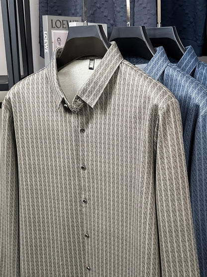 Men’s Premium Olive-Grey Vertical Stripe Slim Fit Shirt