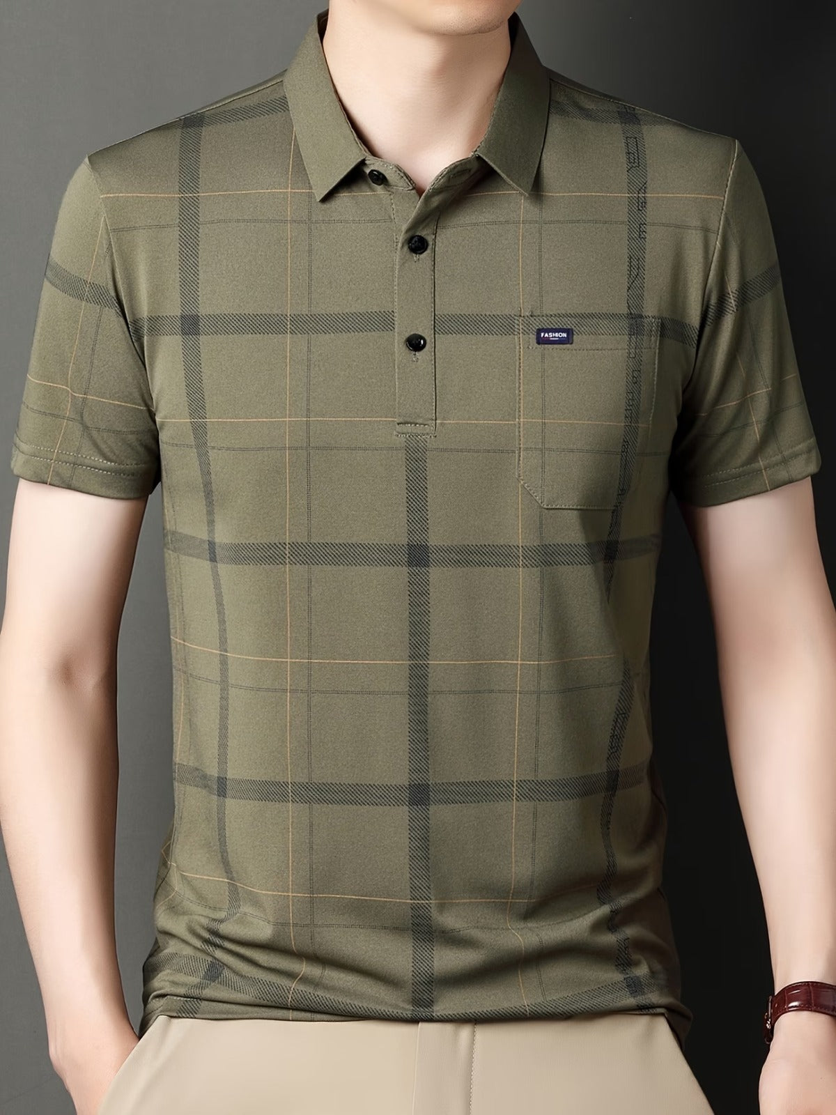 Men’s Premium Olive Checked Polo T-Shirt
