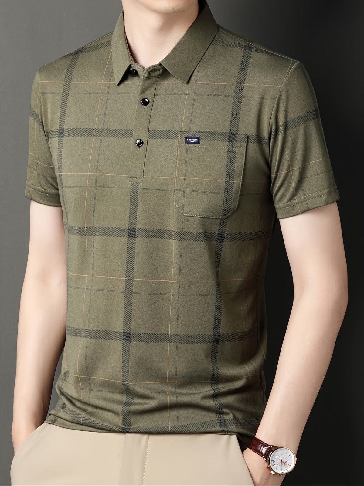 Men’s Premium Olive Checked Polo T-Shirt