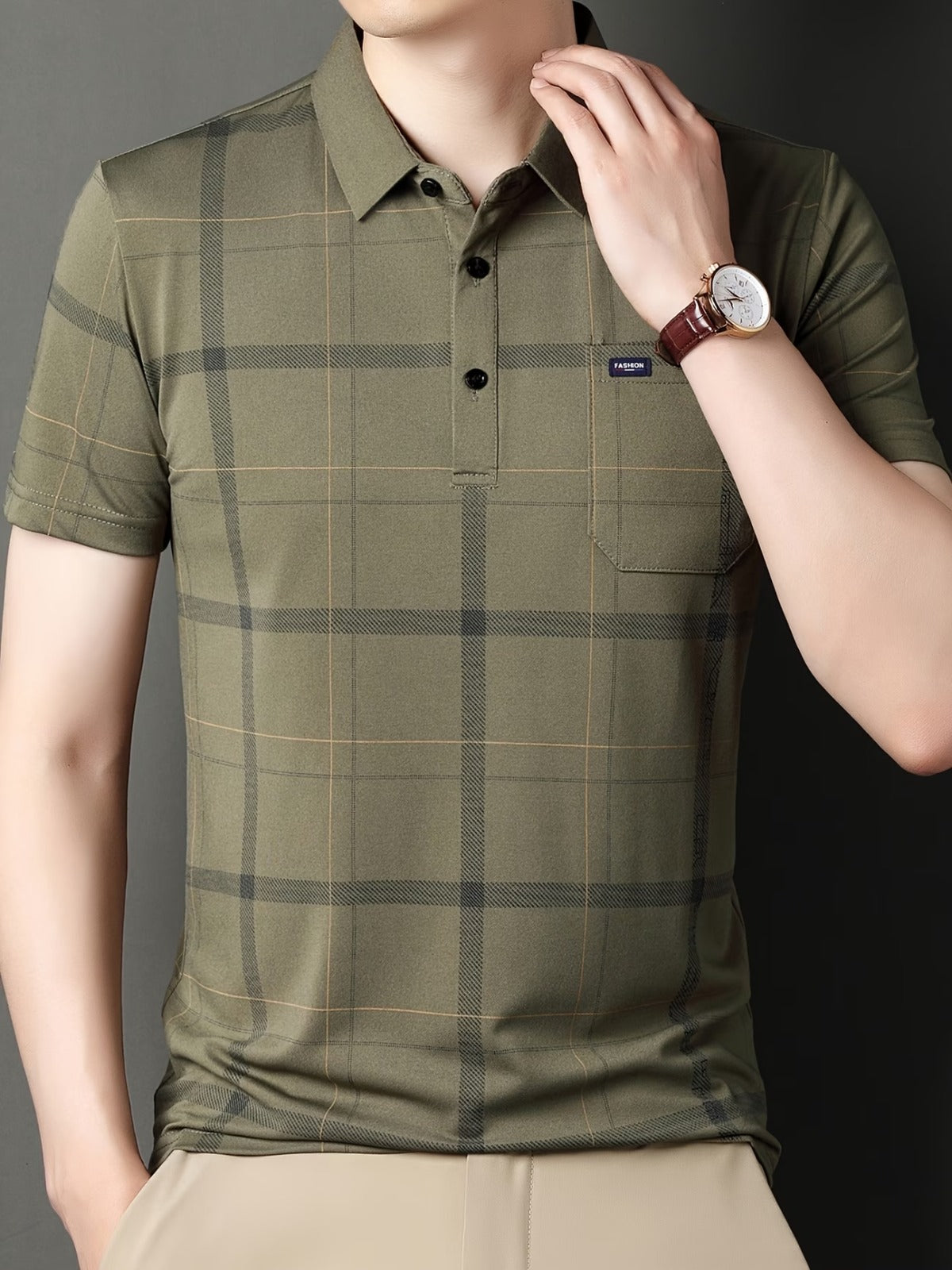 Men’s Premium Olive Checked Polo T-Shirt