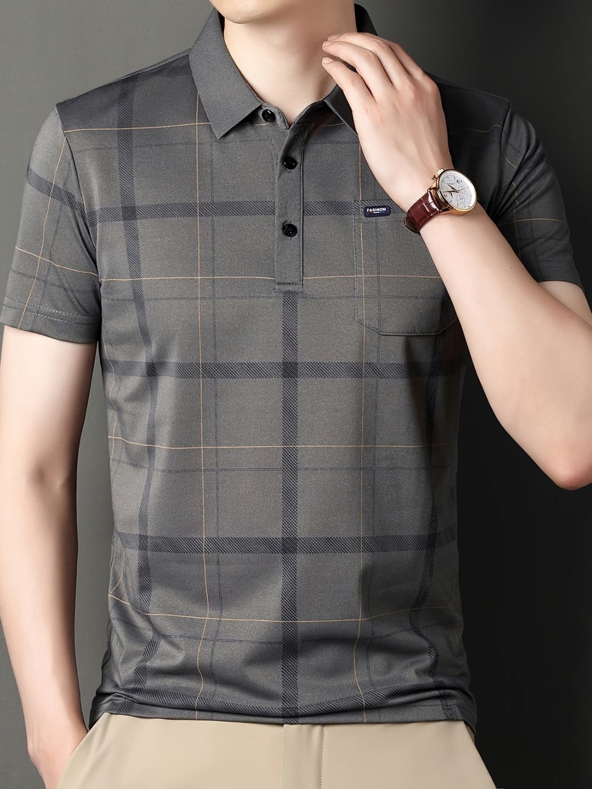 Men’s Premium Grey Checked Polo T-Shirt