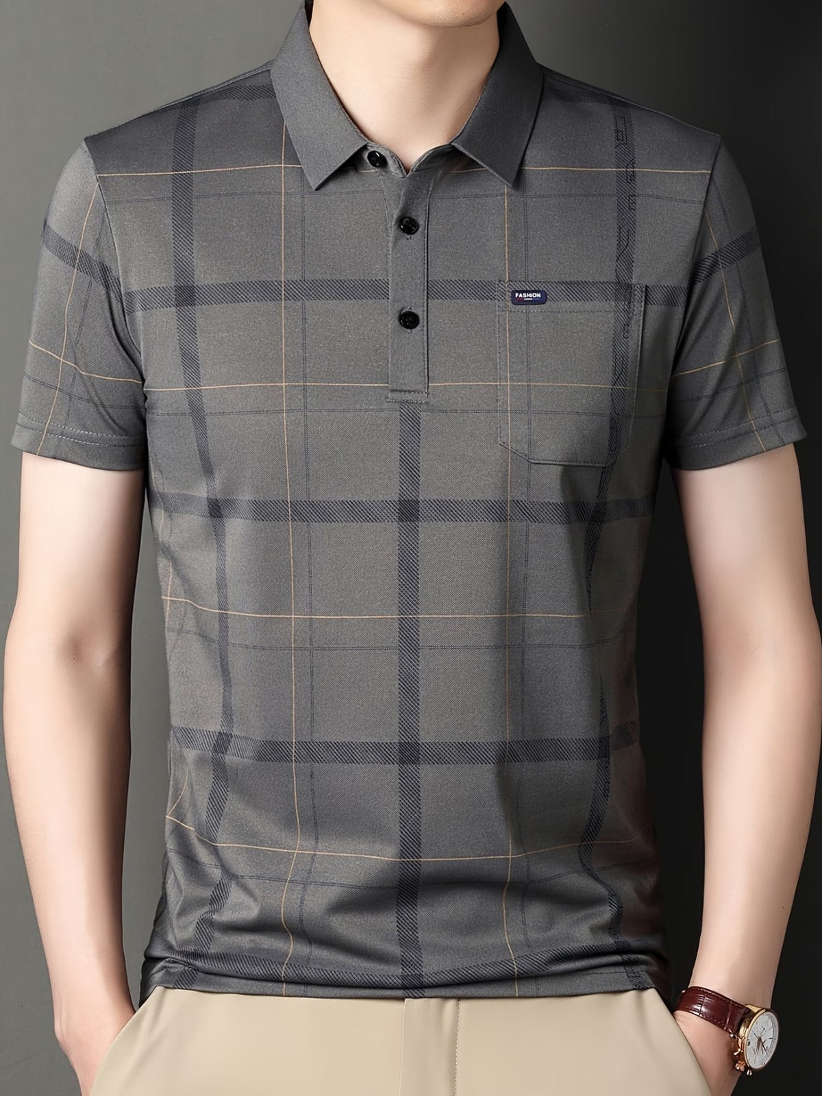 Men’s Premium Grey Checked Polo T-Shirt
