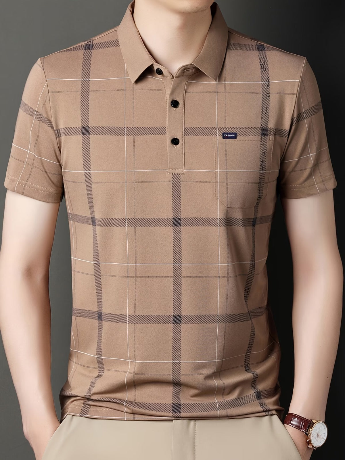Men’s Premium Brown Checked Polo T-Shirt