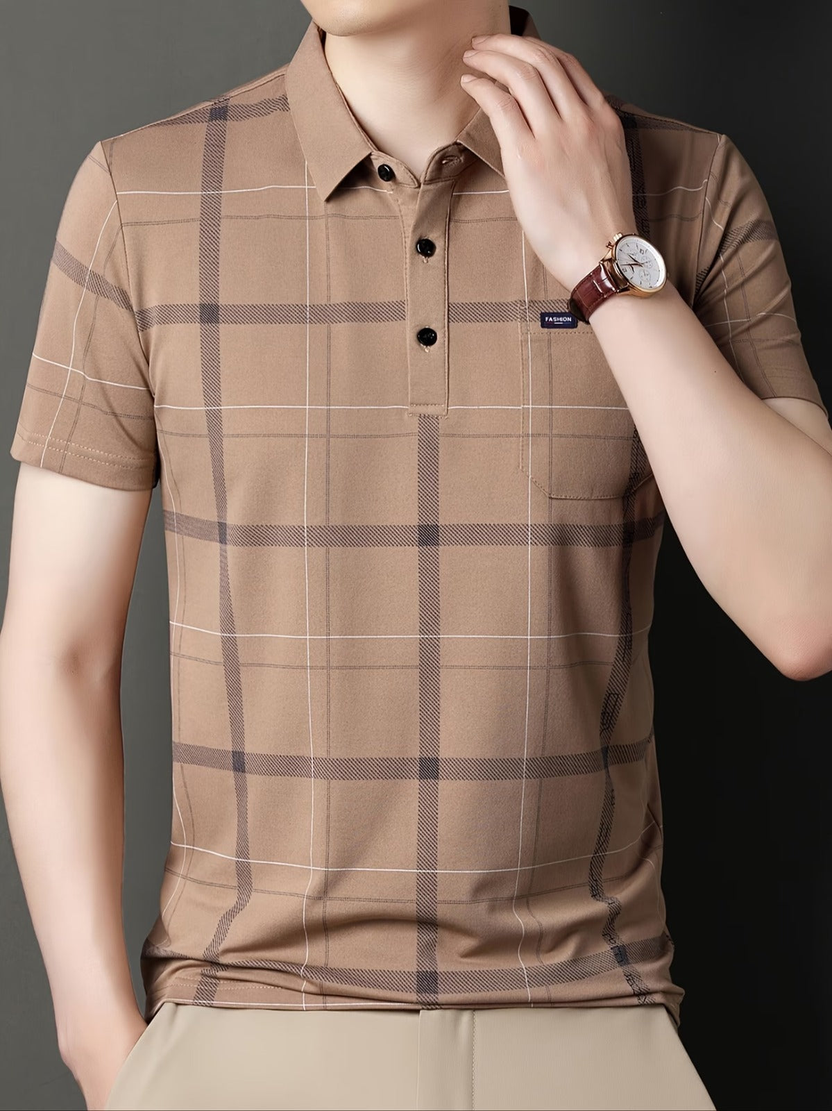 Men’s Premium Brown Checked Polo T-Shirt