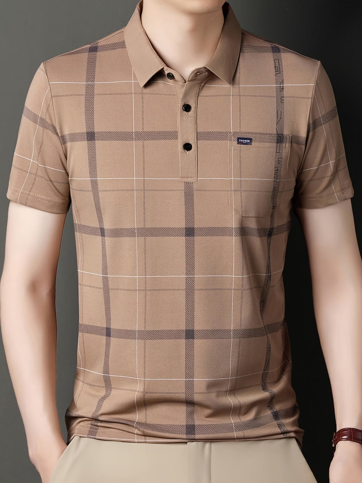 Men’s Premium Brown Checked Polo T-Shirt