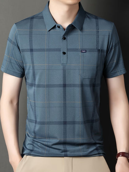 Men’s Premium Steel Blue Checked Polo T-Shirt
