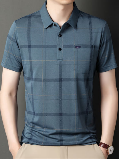 Men’s Premium Steel Blue Checked Polo T-Shirt