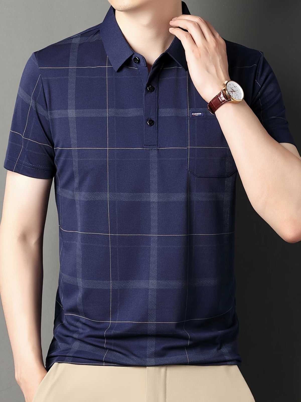 Men’s Premium Navy Checked Polo T-Shirt