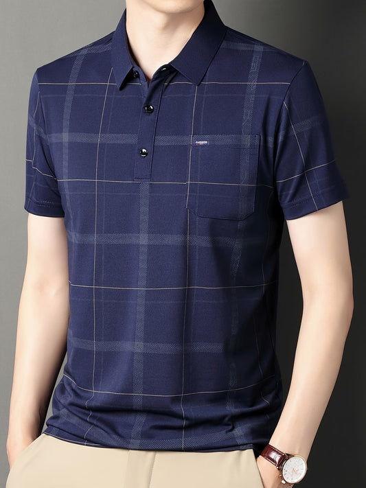 Men’s Premium Navy Checked Polo T-Shirt