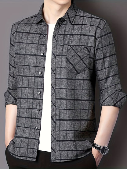 Men’s Premium Grey Windowpane Check Slim Fit Shirt