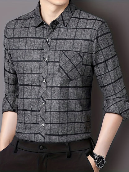 Men’s Premium Grey Windowpane Check Slim Fit Shirt