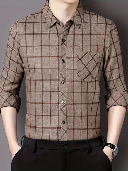 Men’s Premium Brown Windowpane Check Slim Fit Shirt