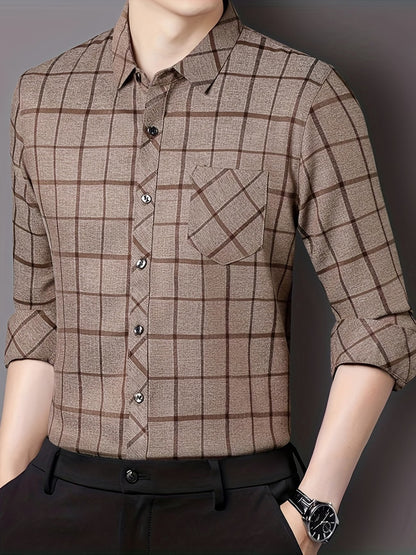 Men’s Premium Brown Windowpane Check Slim Fit Shirt