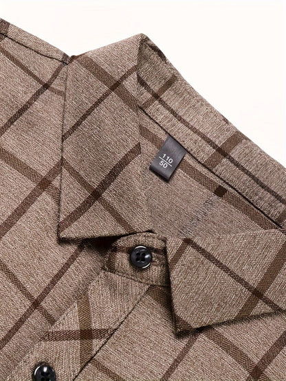 Men’s Premium Brown Windowpane Check Slim Fit Shirt