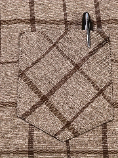 Men’s Premium Brown Windowpane Check Slim Fit Shirt