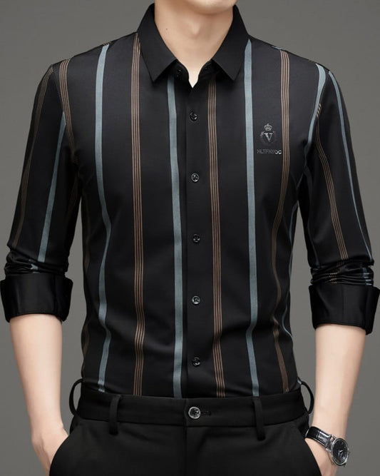 Premium Brown Black Striped Formal Shirt for Men