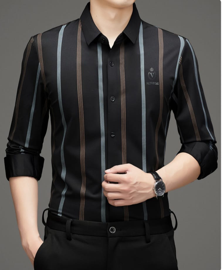 Premium Brown Black Striped Formal Shirt for Men